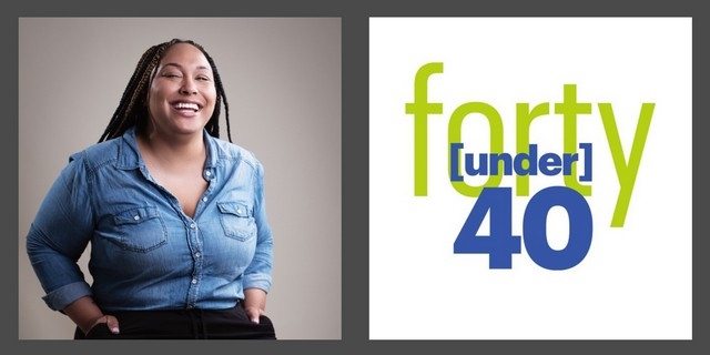 Deanna HIllard head shot and 40 under 40 logo